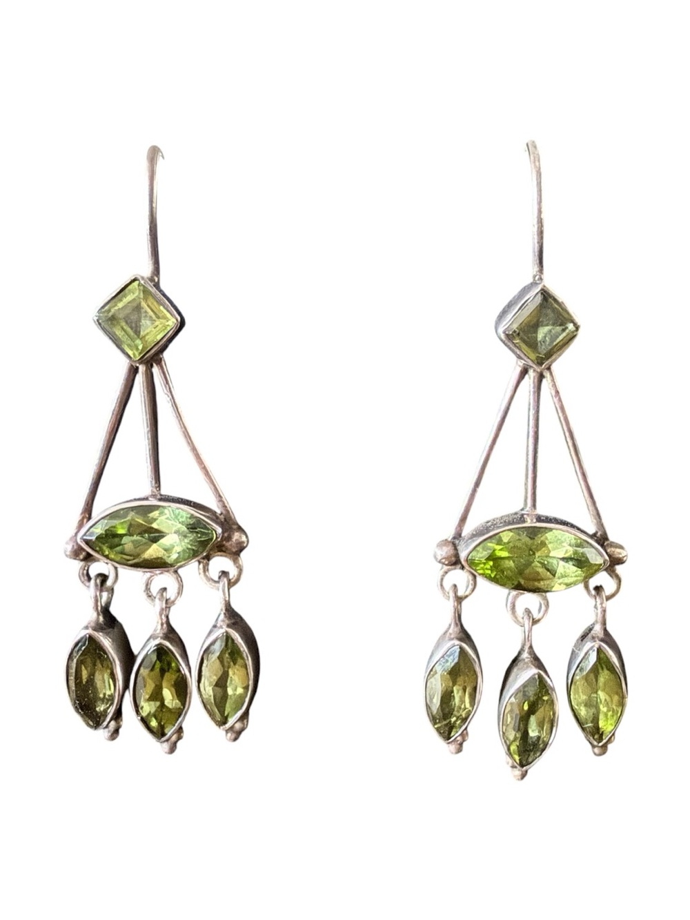 Vintage Green Peridot Drop Dangle Earrings - 925 Silver